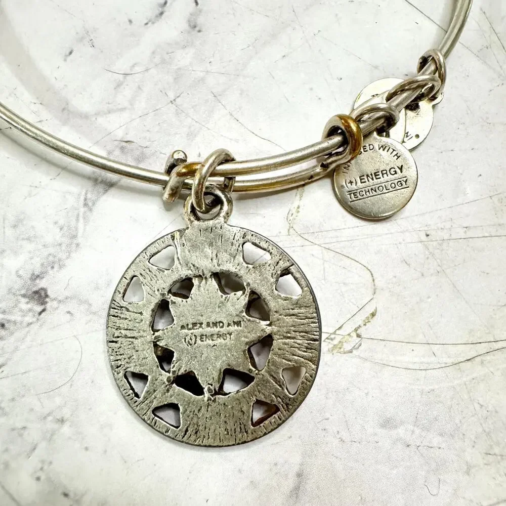Alex And Ani Charm Bracelets Silver Tone Compass G Initial Bamboo Link Lot of 3